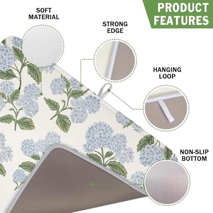 Blue Hydrangea Floral Dish Drying Mat - Image 3