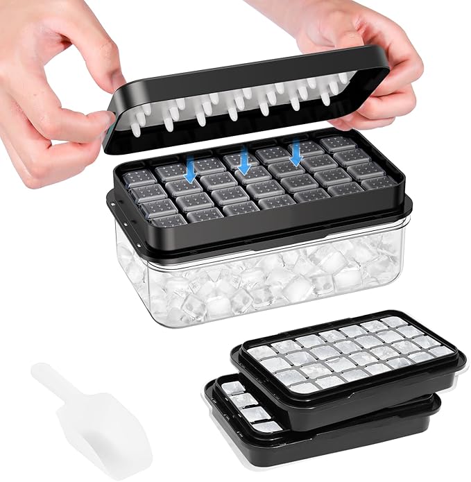Ice Cube Tray with Lid and Bin, PHINOX 56 pcs Ice Trays by PHINOX