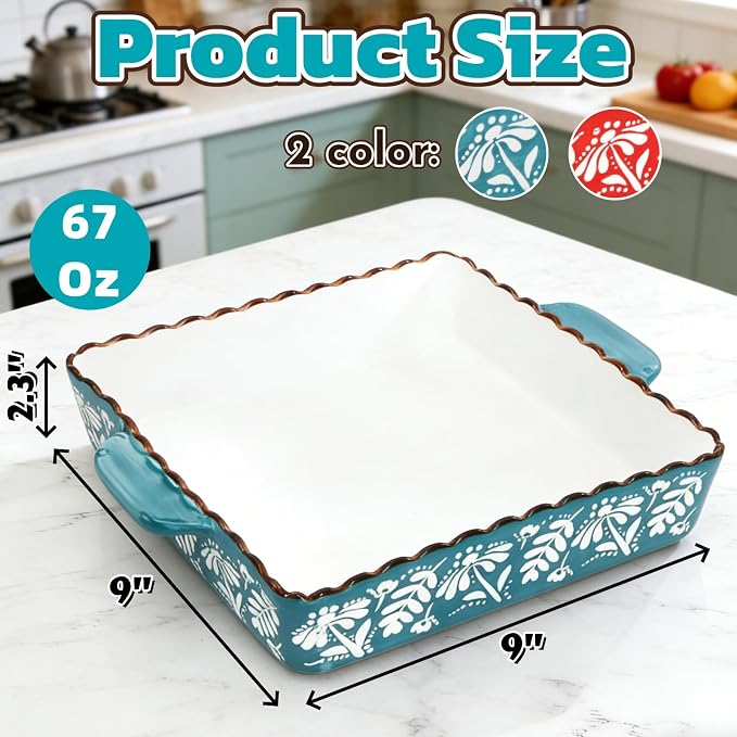 2 Pack Ceramic Baking Dish, 9 x 9 inch Porcelain Square Bakeware - Image 2