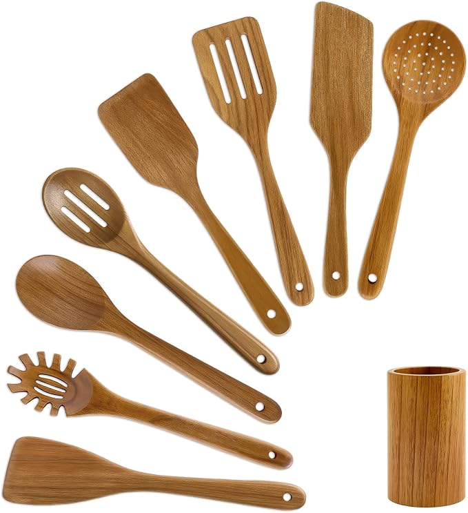 9 Pack Best Wooden Spoons Non Toxic Cooking Utensil Set by Ayiaren