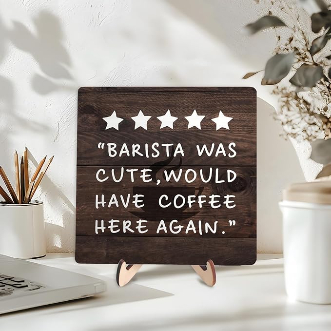 Coffee Bar Sign Plaque Decor, Coffee Bar Accessories, Rustic Wooden Tabletop - Image 3