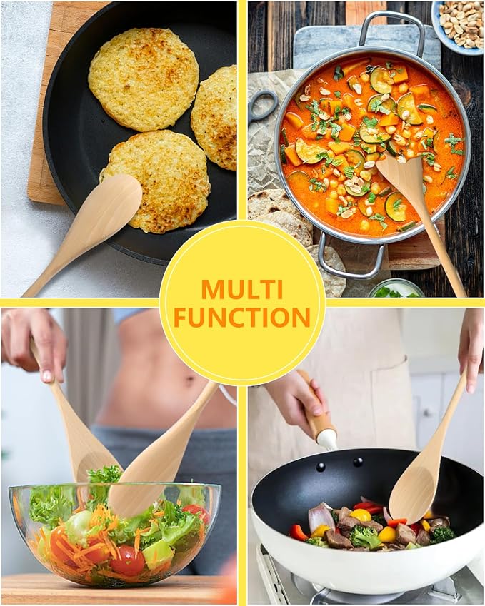 MORGLES 5 Pcs Wooden Spoons for Cooking, 12 Inches Long Handle Spoons for Mixing - Image 6