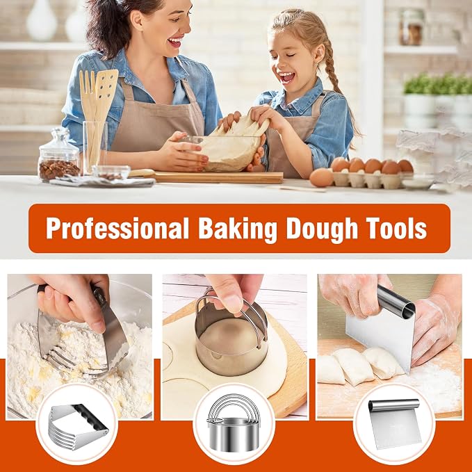 Stainless Steel Biscuit Cutter Set, Pastry Scraper and Dough Blender, Sturdy & - Image 4