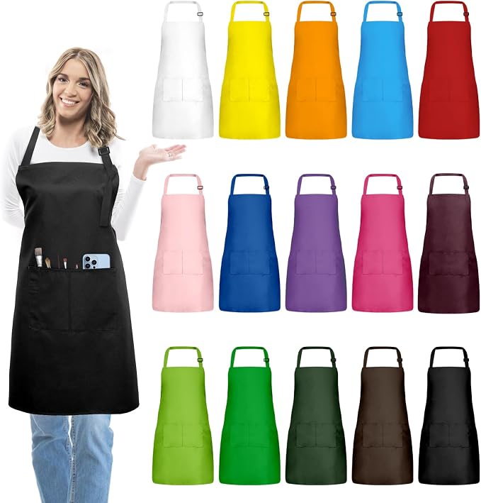 15 Pcs Adult Aprons Bulk with Pockets Adjustable Bib Chef Apron by IMERAGO