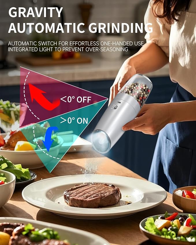 CIRCLE JOY 2-Speed Gravity Electric Pepper Grinder, Rechargeable Salt Grinder - Image 5