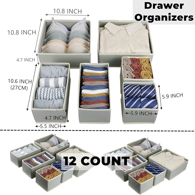 Fordonral 12 Pack Drawer Organizer Clothes, Foldable Fabric Dresser Organizer - Image 3