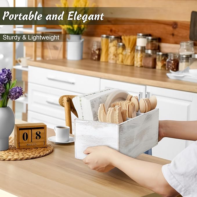 DRASTAR Silverware Caddy, Wooden Utensil Holder, Picnic Cutlery Holder - Image 2