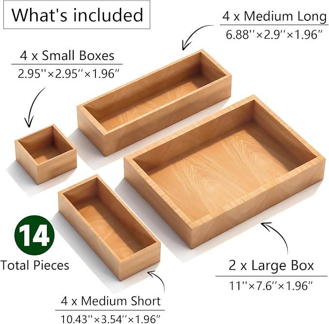Bamboo Drawer Organizer 14 Pcs for Kitchen Multi-purpose Storage Dividers for - Image 2