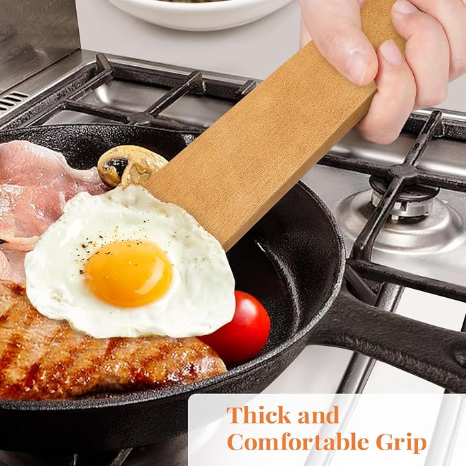 3Pcs Wooden Spatulas, Acacia Wood 12inch Long Handle Flat Frying Turner - Image 4