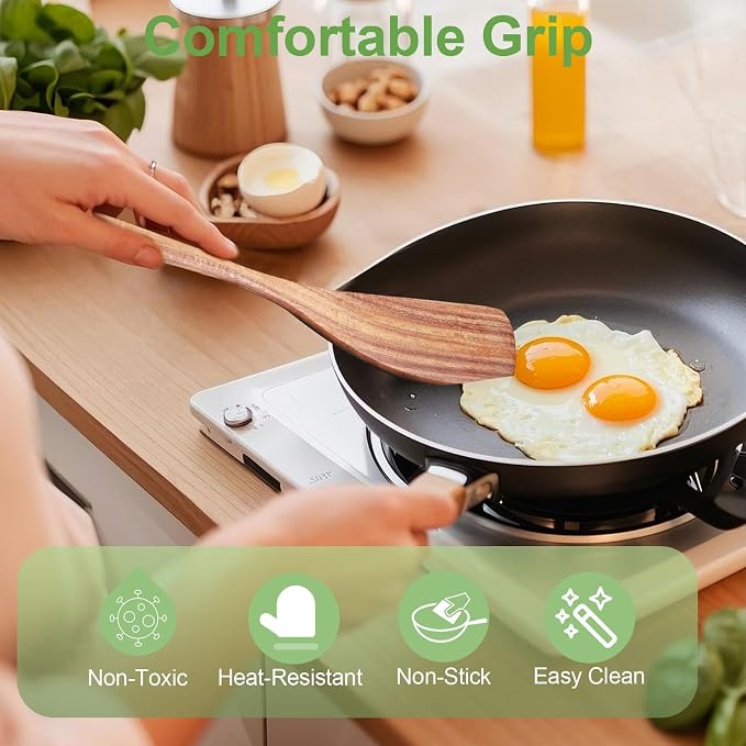 2 Pack Wooden Spatula, Acacia Wood Long Handle Flat Frying Turner, Handmade - Image 2
