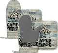 Happy Camper Oven Mitts and Pot Holders Sets of 4, Resistant Hot Pads by Nelife