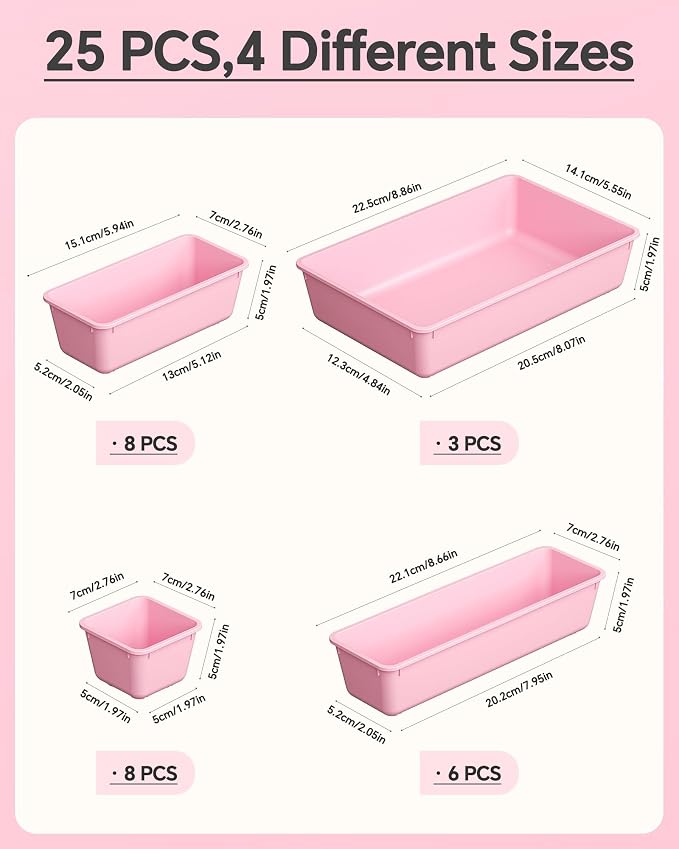 KEMETHY 25 PCS Plastic Drawer Organizers Set, 4 Sizes Vanity Organizer - Image 2