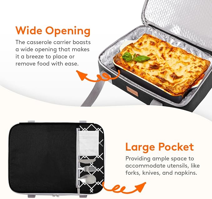 Lifewit Insulated Double Decker Casserole Carrier, Expandable Lasagna Lugger - Image 6