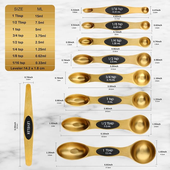 Gold Magnetic Measuring Spoons Set Stainless Steel - Image 2
