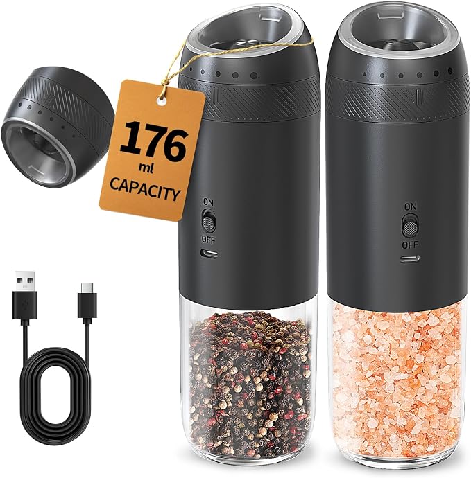 CIRCLE JOY Gravity Electric Salt and Pepper Grinder Set Rechargeable Automatic by CIRCLEJOY