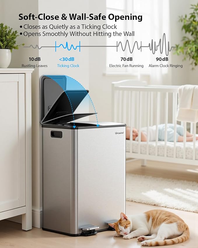 Lovewind Kitchen Trash Can, 2 x 8 Gallon Stainless Steel Trash and Recycle Bin - Image 4