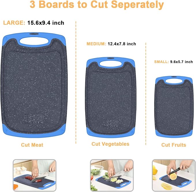 Viretang Non Slip Cutting Board, 3 Pieces Dishwasher Safe Cutting Boards - Image 3