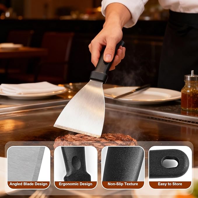 Griddle Scraper，Stainless Steel Grill Scraper, Slant Edge Metal Spatula - Image 3