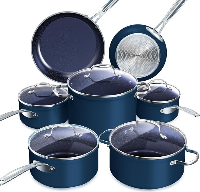 Nuwave Healthy Duralon Blue Ceramic Nonstick 12pc Cookware Set, Diamond Infused by NuWave
