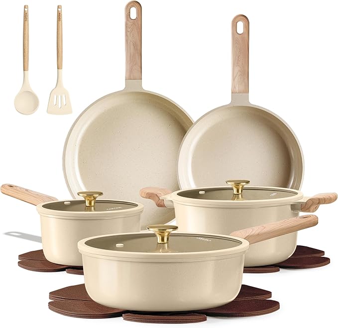 CAROTE 14Pcs Pots and Pans Set Non stick, Ceramic Cookware Set, Non-toxic by CAROTE