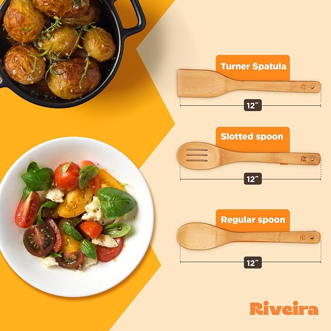 Riveira Bamboo Wooden Spoons for Cooking 3-Piece, Apartment Essentials Wood - Image 5