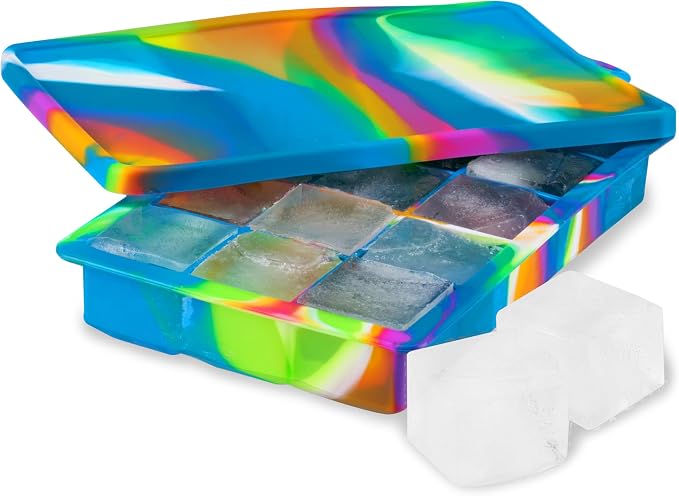 Host Ice Cube Tray with Lid, Makes 15 1.25" Cubes, Durable Silicone Trays by HOST