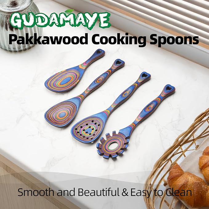Gudamaye Pakkawood Wooden Cooking Utensils Set 7-Piece-Wooden Spoons - Image 5