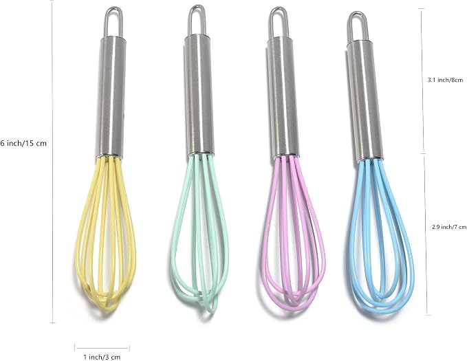 Mini Whisks 6 inch 4Pcs silica gel stainless steel Whisk, Hand Egg Mixer - Image 4