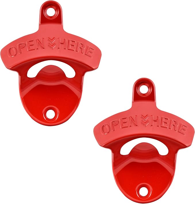 Red Beer Bottle Opener Wall Mounted, Stainless Cooler Mount Soda Cap Opener by Wallmountedbottleopener