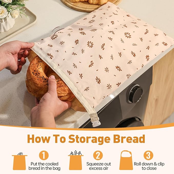 Tirphy 3 Pack Reusable Bread Bags and Bowl Cover Set, Beeswax Bread Bags - Image 7