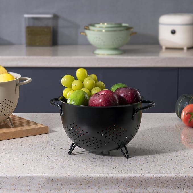 Metal Colander 5 Quart Powder Coated Self-draining Metal Strainer - Image 7