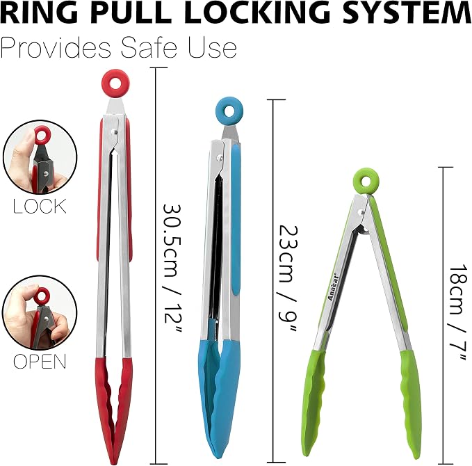 Anaeat Non-Stick Silicone Locking Tong Set of 3 - Image 6