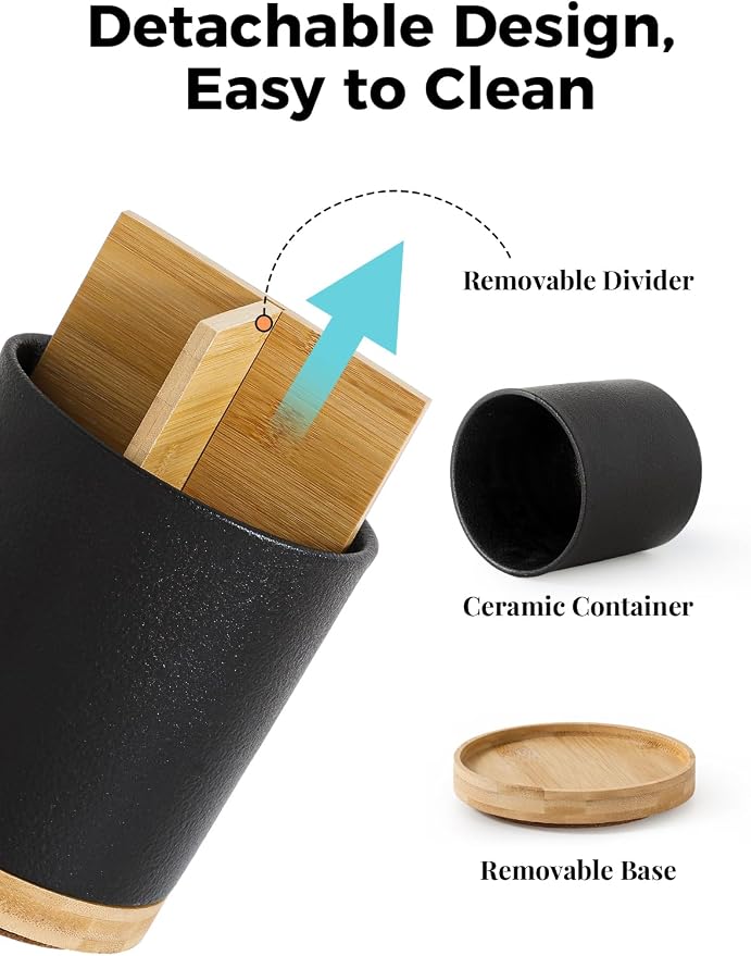 LoeJan 3 Compartment Utensil Holder, Extra Large Utensil Crock, Stable Ceramic - Image 4