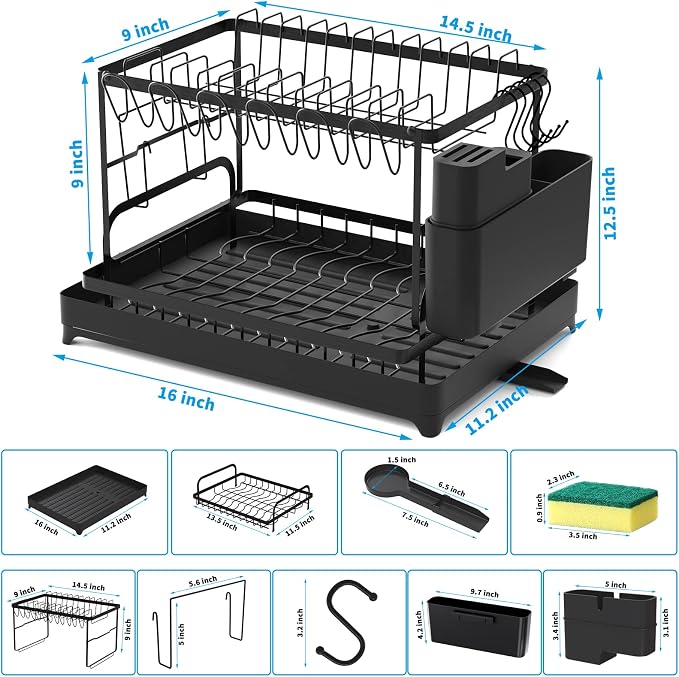 XLMYS Dish Drying Rack, 2 Tier Large Dish Drying Rack - Image 6