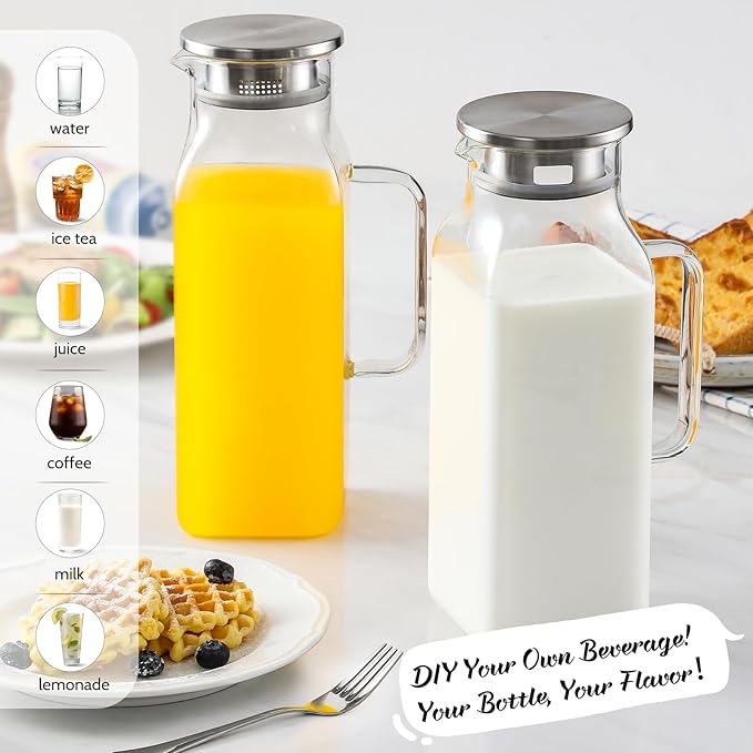 Netany 4 Pack 2 Liters/68 oz Square Glass Pitcher - Image 3