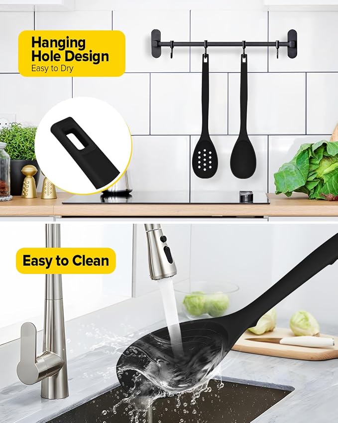Pack of 2 Silicone Cooking Spoons, Non Stick Solid Kitchen Spoon - Image 6
