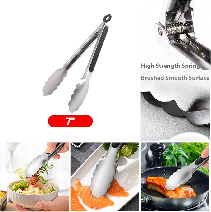 7" Small Kitchen Tongs Set of 3, Stainless Steel Ice Tongs Food Tongs, Mini - Image 2