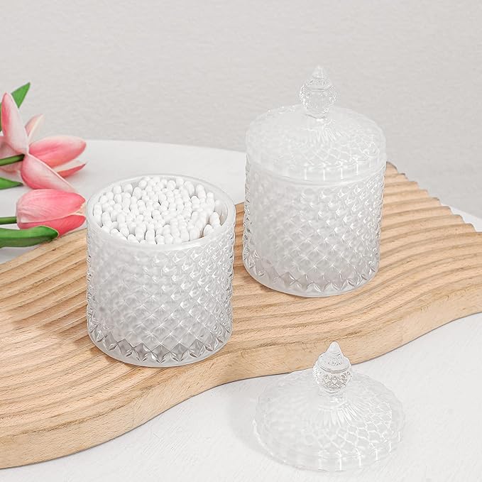 rejomiik 2 Pack Qtip Holder Thick Glass Apothecary Jars - Image 4