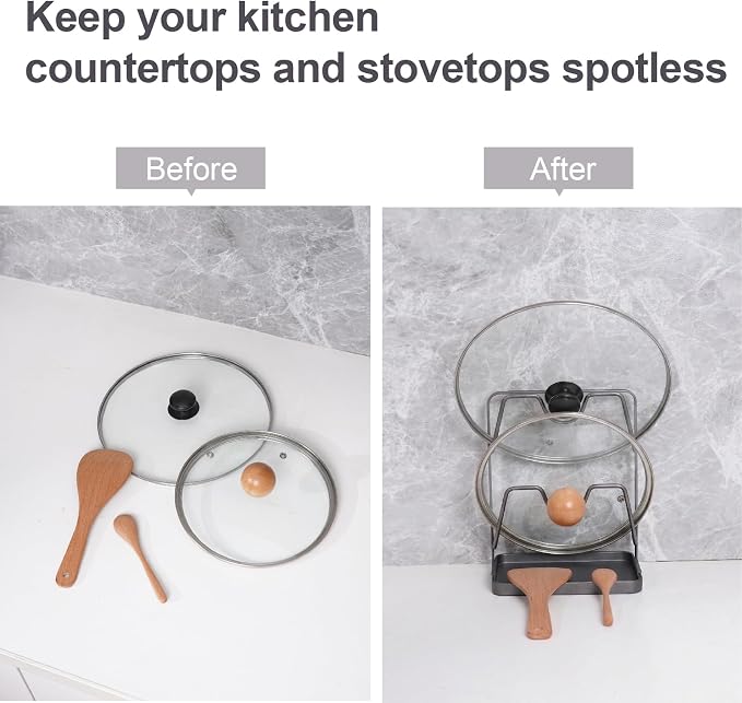 Space-Saving Carbon Steel Pot Lid Holder While Cooking, Double-Layer Kitchen - Image 4