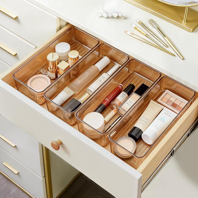 Hudgan 8 Pack Clear Plastic Drawer Organizers Set, Stackable Deep Drawer - Image 3