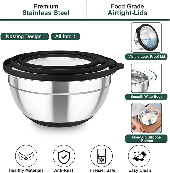 TeamFar Mixing Bowls with Colander Set, Stainless Steel Strainer and Nesting - Image 5