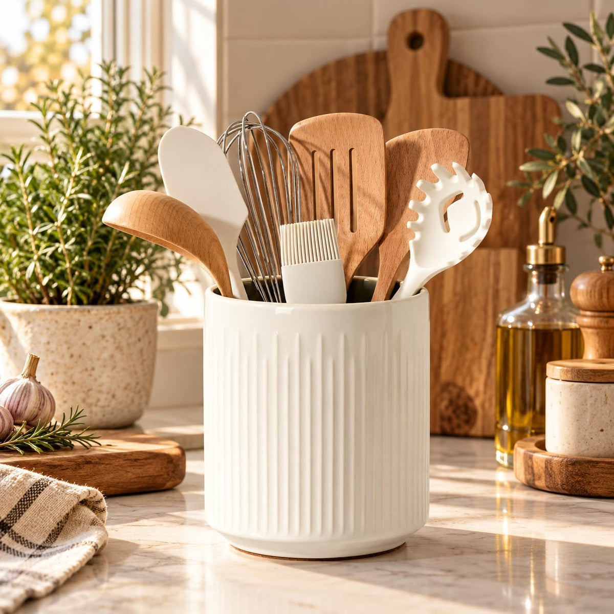 JIEMEI HOME Utensil Holder, 7.2" Large Ceramic Stable Utensil Crock