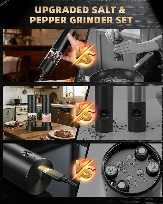 Electric Salt and Pepper Grinder Set Rechargeable, Automatic Salt and Pepper - Image 8