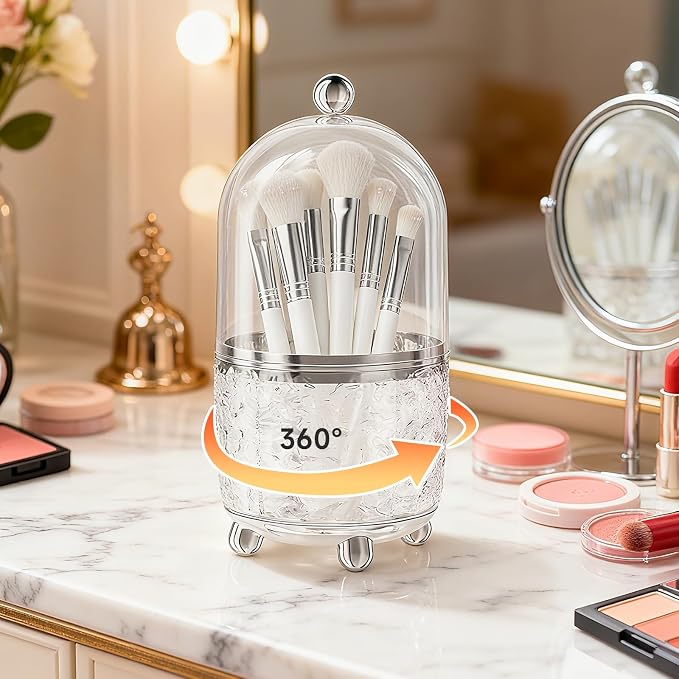 Makeup Brush Holder with Lid, Cosmetic Tools Organizer with Cover, 360° - Image 4