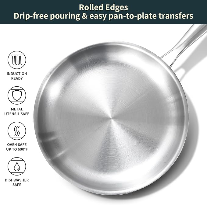 DELARLO Full Clad Tri-Ply Stainless Steel Frying Pan 10 inch, All Stove - Image 4