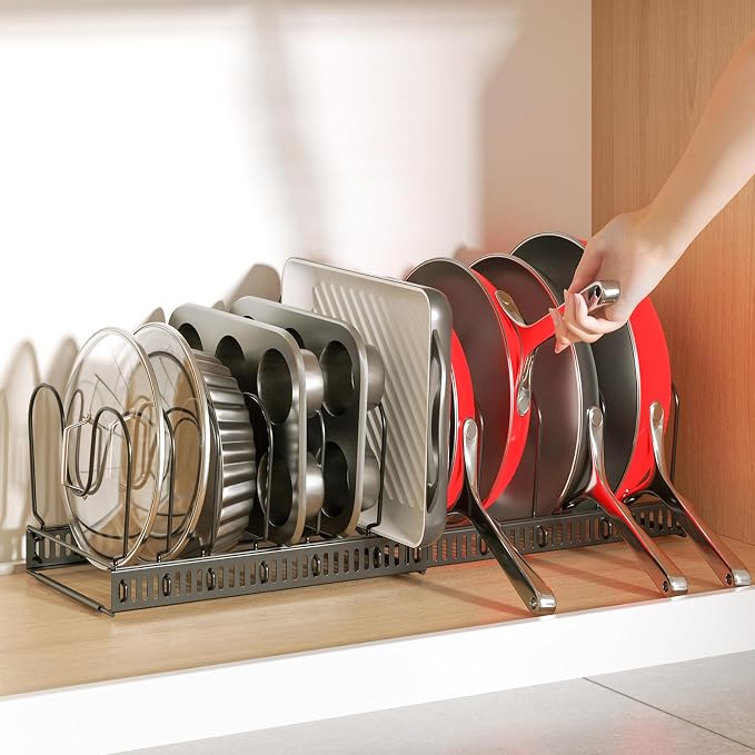 ORDORA Pots and Pans Organizer under Cabinet, Expandable 11.8"-22.8" Pot Lid - Image 9