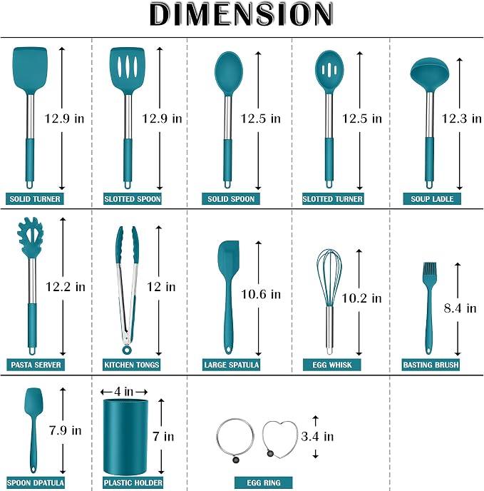 Silicone Cooking Utensils Set, E-far 14-Piece Blue Kitchen Utensils Set - Image 2