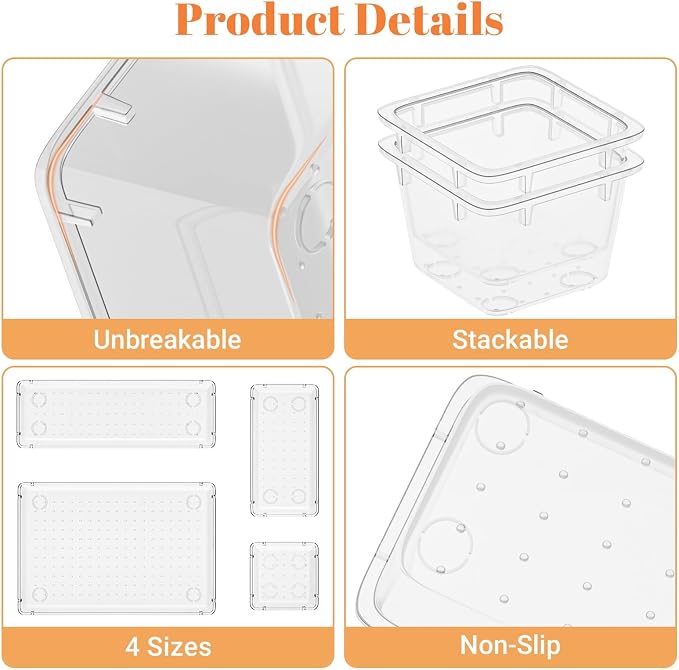 SpaceHacks 15 PCS Clear Plastic Drawer Organizer Set, 4-Size Acrylic Drawer - Image 4