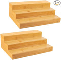 Bamboo Spice Rack for Cabinet, 3 Tier Spice Riser Shelf, 2 Pack Spices Stand by BAMBITION