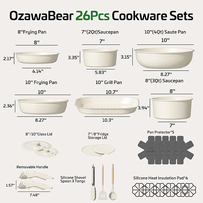 26 Pcs Pots and Pans Set Non Stick, Ceramic Cookware Set Non Toxic - Image 2